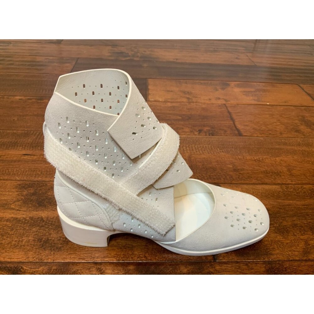 CHANEL Ivory 2017 Perforated Suede Coco Mark Quilted Ankle Boots Size 8 / 38